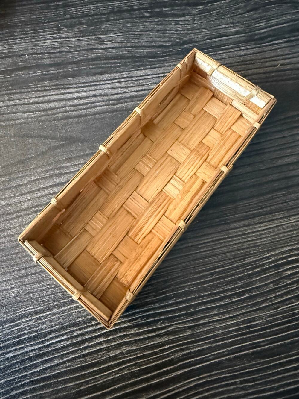 Vintage Rectangular Woven Bamboo Basket Tray Organizer Boho Natural